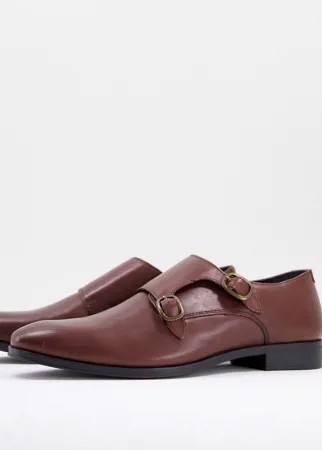 Коричневые кожаные туфли-монки ASOS DESIGN-Коричневый цвет