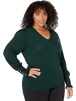 LAUREN RALPH LAUREN Женский свитер с зеленым подолом и золотистым гербом Plus 2X