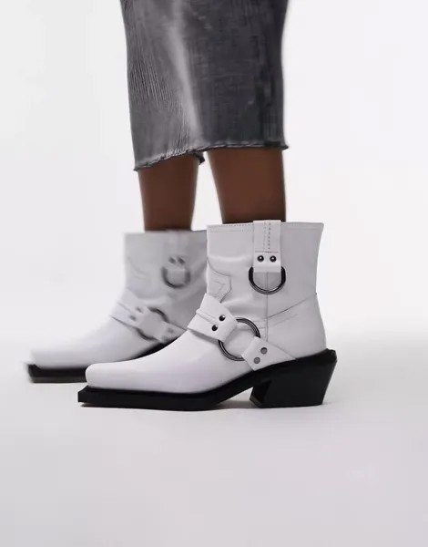 Белые байкерские ботинки в стиле вестерн Topshop Roxy из кожи премиум-класса