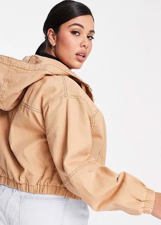 Укороченная куртка кораллового выбеленного цвета с капюшоном ASOS DESIGN Curve-Розовый цвет