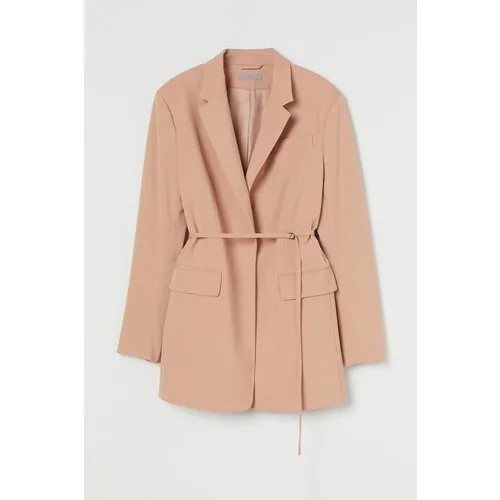 Куртка  H&M, средней длины, силуэт прямой, подкладка, карманы, пояс/ремень, размер M, бежевый, розовый