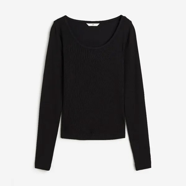Лонгслив H&M Ribbed Modal-blend, черный
