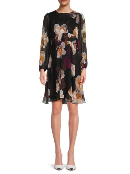 Мини-платье с цветочным принтом Calvin Klein, цвет Black Multi
