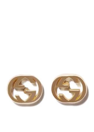 Gucci серьги-гвоздики из желтого золота с логотипом Interlocking G