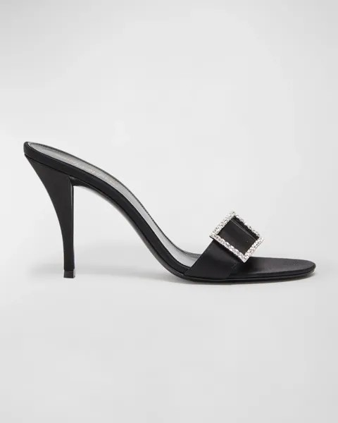 Атласные мюли Simone с пряжкой Saint Laurent, цвет Nero