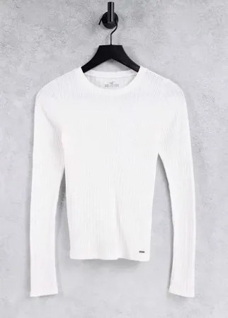 Белый лонгслив узкого кроя в рубчик Hollister