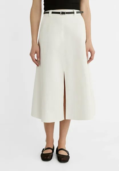 Юбка А-силуэта FLOWING MIDI WITH BELT Stradivarius, цвет white