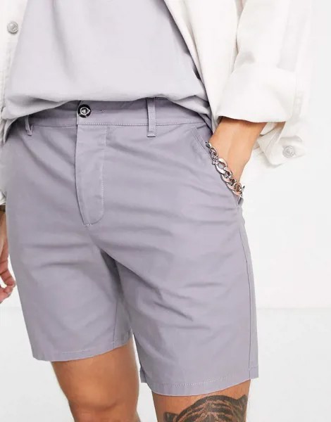 Голубые зауженные шорты чиносы ASOS DESIGN-Голубой