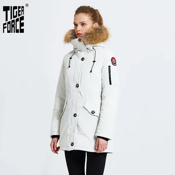TIGER FORCE Зимняя Куртка Женская Зимнее Пальто Женщин Аляска Парка Женская Европейский Размер Женские Куртки Верхняя Одежда Дл