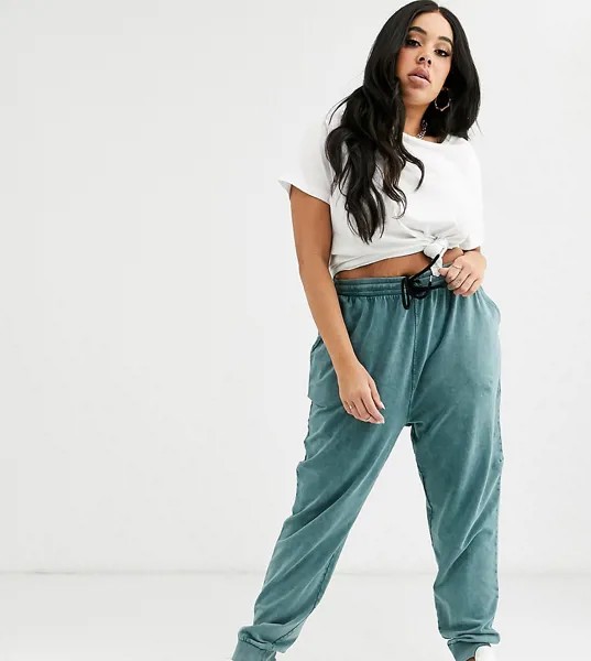 Джоггеры с эффектом кислотной стирки и завязкой ASOS DESIGN Curve-Синий