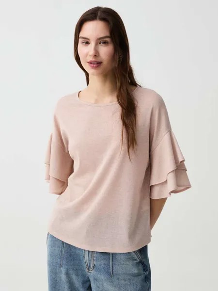 Футболка с люрексом и рукавами с воланами Ovs, цвет baby pink