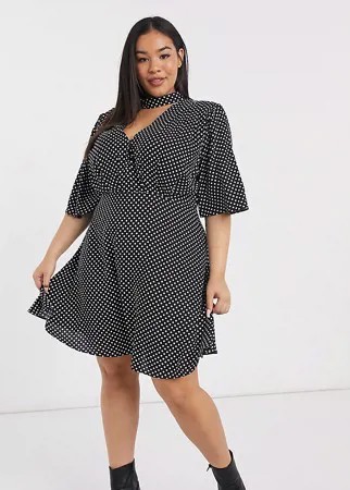 Платье мини с высоким воротником и рукавами клеш ASOS DESIGN Curve-Многоцветный