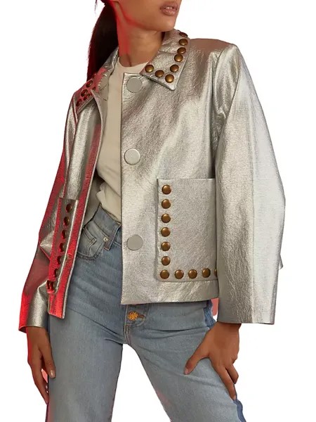 Куртка из искусственной кожи с заклепками Cynthia Rowley, цвет silver