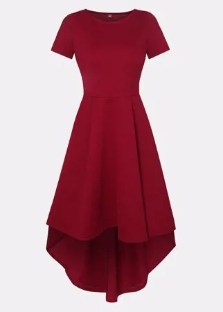 Асимметричный однотонный круглый вырез с короткими рукавами Plus Размер Midi Платье для Женское