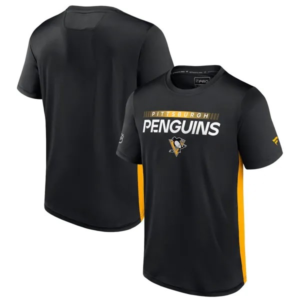 Мужская футболка Fanatics черного/золотого цвета с логотипом Pittsburgh Penguins Authentic Pro Rink Tech