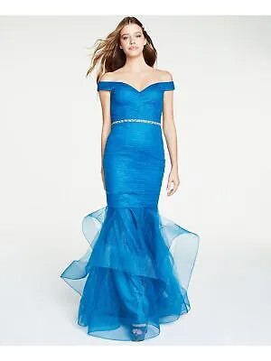 Гламурное женское синее платье русалки с короткими рукавами и открытыми плечами во всю длину, платье русалки для выпускного вечера 4
