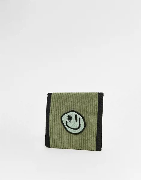 Бумажник из вельвета с нашивкой в виде смайлика ASOS DESIGN-Зеленый цвет