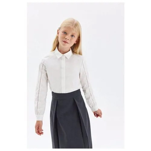 Хлопковая блузка с кружевом, Silver Spoon School, SSFSIG-129-23007-201, Размер 158, Цвет Молочный