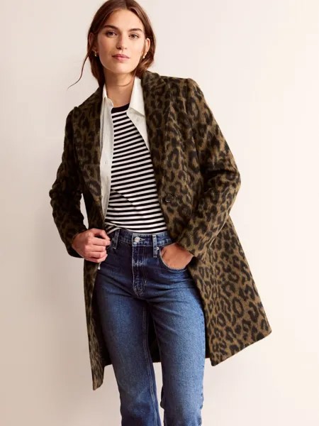 Пальто из смесовой шерсти с леопардовым принтом Canterbury Boden, темно коричневый