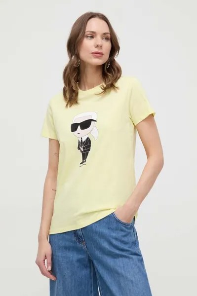 Хлопковая футболка Karl Lagerfeld, желтый