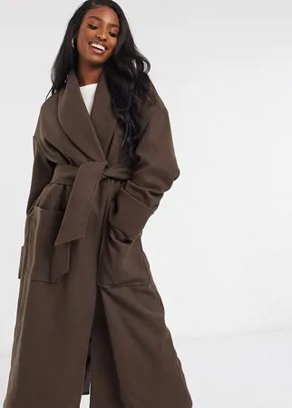 Коричневое пальто с поясом ASOS DESIGN Tall-Коричневый цвет