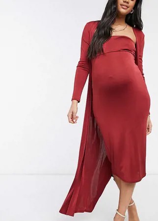 Темно-бордовое платье-бандо миди c халатом «2-в-1» ASOS DESIGN Maternity-Красный