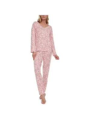 FLORA Intimates Розовая рубашка для сна с длинными рукавами и V-образным вырезом с животным принтом Пижамный топ L