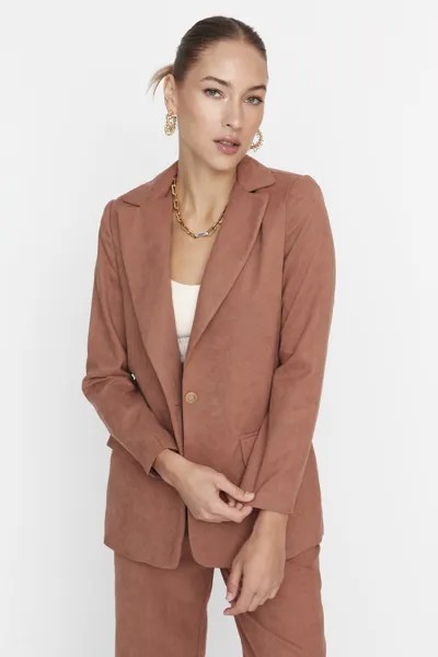 Светло-коричневый замшевый пиджак Trendyol