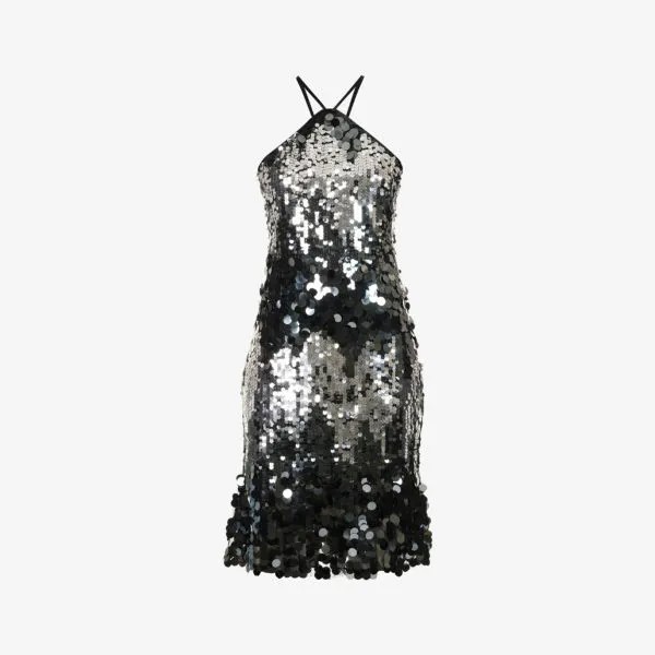 Тканое платье мини с воротником-халтер, украшенным пайетками Amy Lynn, черный
