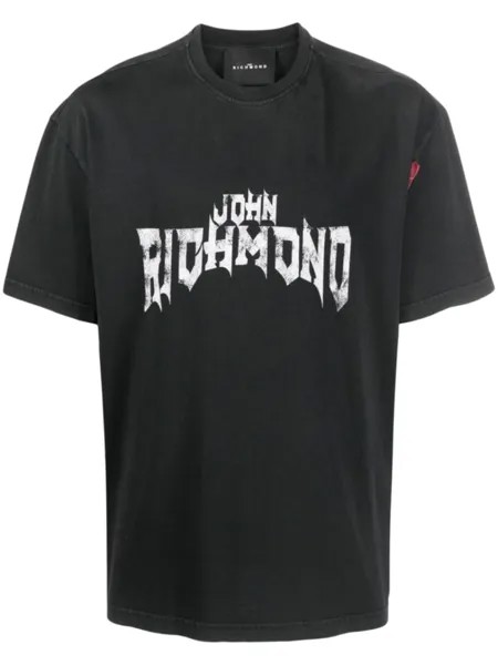 John Richmond футболка с приспущенными плечами и логотипом, серый