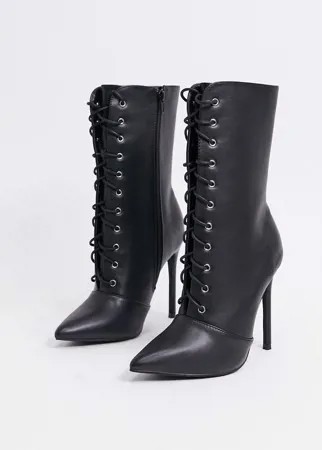 Черные ботинки из искусственной кожи на шнуровке Glamorous-Черный цвет