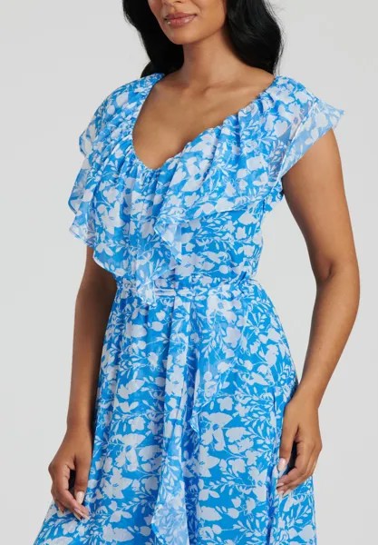 Платье макси Summer Print Frill Neck Wrap Midi South Beach, синее