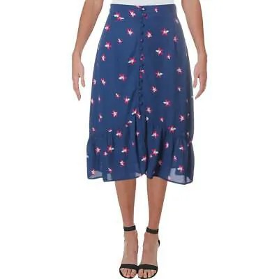 Женская повседневная юбка-миди синего цвета с цветочным принтом и пуговицами Q - A XS BHFO 2510