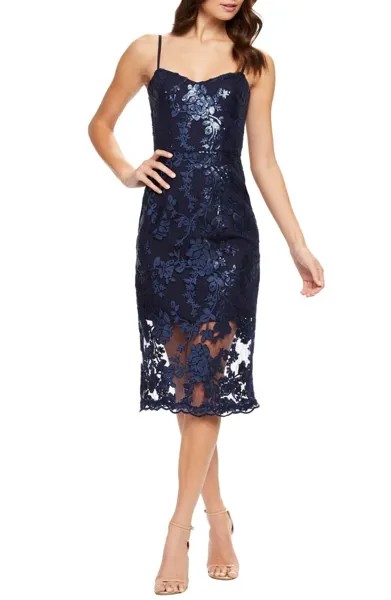 DRESS the POPULATION Темно-синее кружевное платье KATE с цветочной вышивкой и пайетками размера XS