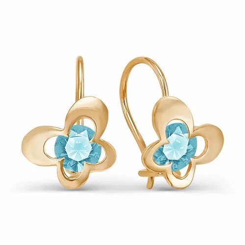 Серьги Яхонт, золото, 585 проба, фианит, голубой