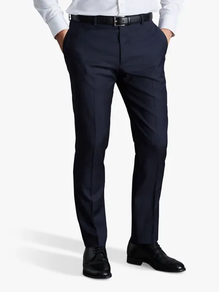 Charles Tyrwhitt Костюмные брюки из натурального эластичного твила, темно-синие