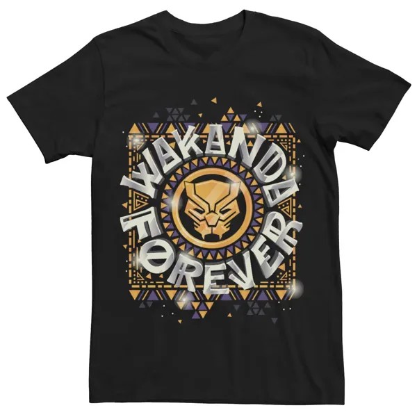 Мужская футболка Marvel Black Panther Wakanda Forever с геометрическим рисунком золотого и фиолетового цвета Licensed Character