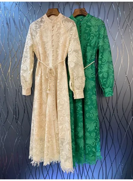 Женское платье макси с длинным рукавом, длинное платье абрикосового и зеленого цвета с изысканным цветочным принтом и кисточками, украшенное лентами, осень 2022