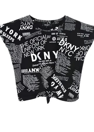 Черный топ с принтом «Газета» DKNY детский