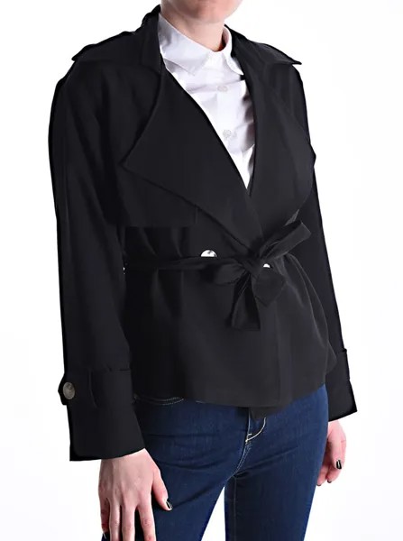 Двубортный пиджак с тканевым поясом, черный