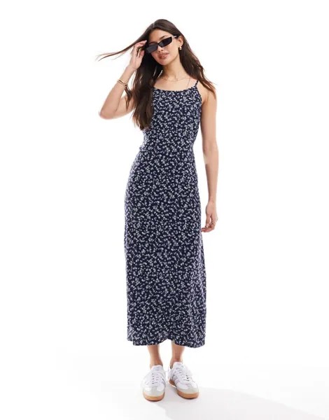 Синее летнее платье средней длины с вырезом-лодочкой Miss Selfridge