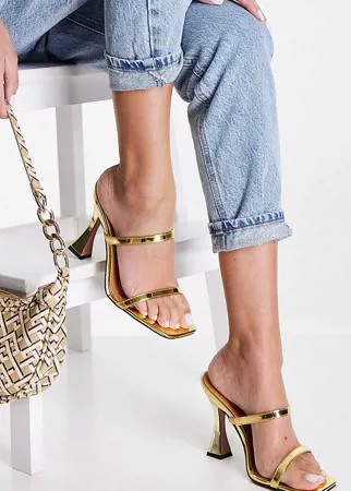 Золотистые мюли на каблуке для широкой стопы ASOS DESIGN Wide Fit Nasia-Золотистый