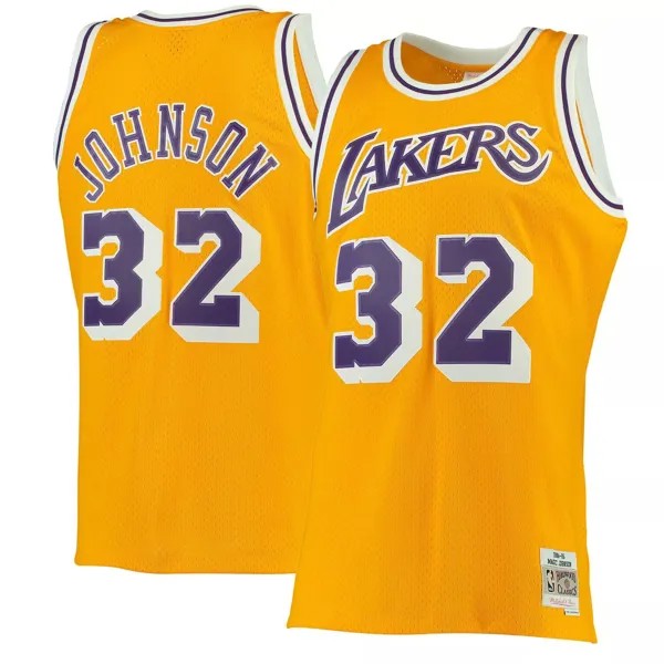Мужская майка Mitchell & Ness Magic Johnson Gold Los Angeles Lakers 1984-85 Hardwood Classics Swingman