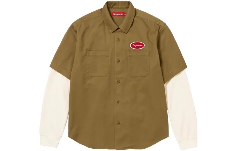 Рабочая рубашка с терморукавами цвета оливы Supreme, оливковый