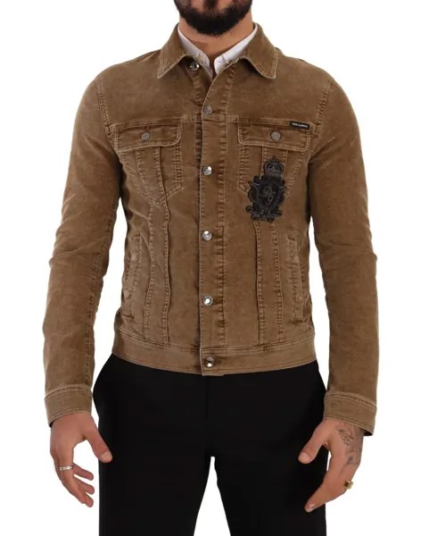 Куртка DOLCE - GABBANA Коричневая вельветовая хлопковая куртка с вышивкой логотипа IT48 / US38/M $1600