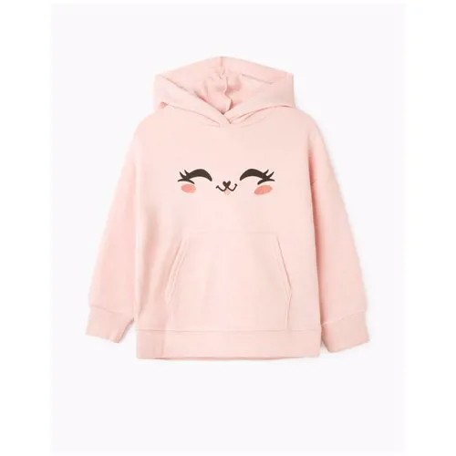 Розовое худи oversize с принтом и ушками для девочки Gloria Jeans