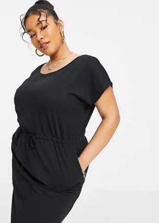 Черное платье-футболка из органического хлопка со шнурком на талии Vero Moda Curve-Черный цвет