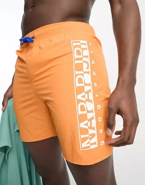 Оранжевые плетеные шорты для плавания Napapijri с коробочным логотипом