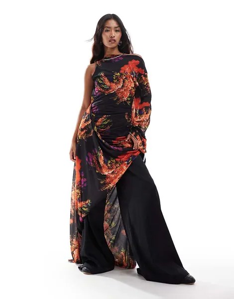 Вечернее платье ASOS DESIGN с объемной драпировкой и цветочным принтом