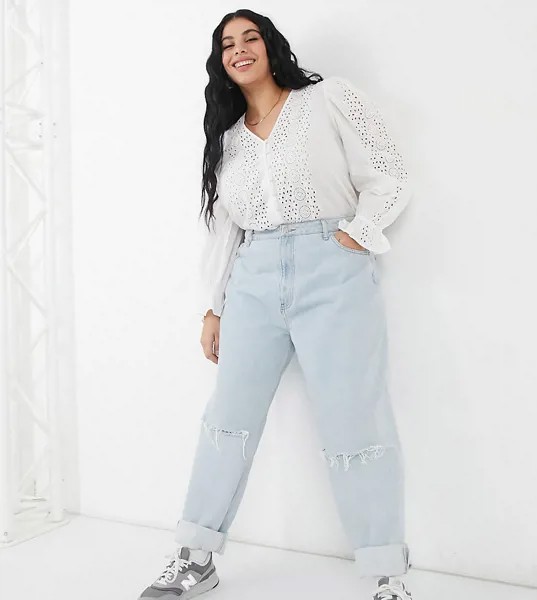 Белая блузка на пуговицах с узором бродери Vero Moda Curve-Белый